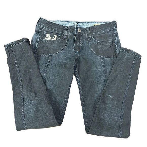 VON DUTCH Vintage SUPER RARE Reversible Denim Patchwork Skinny Jeans Size 27 (US - Picture 2 of 14